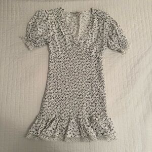 Miss Selfridge all over shirred mini dress in ditsy